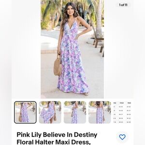 Pink Lilly Floral Halter Maxi Dress - XL